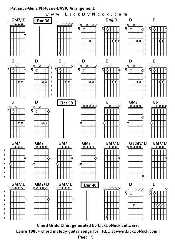 Chord Grids Chart of chord melody fingerstyle guitar song-Patience-Guns N Roses-BASIC Arrangement,generated by LickByNeck software.